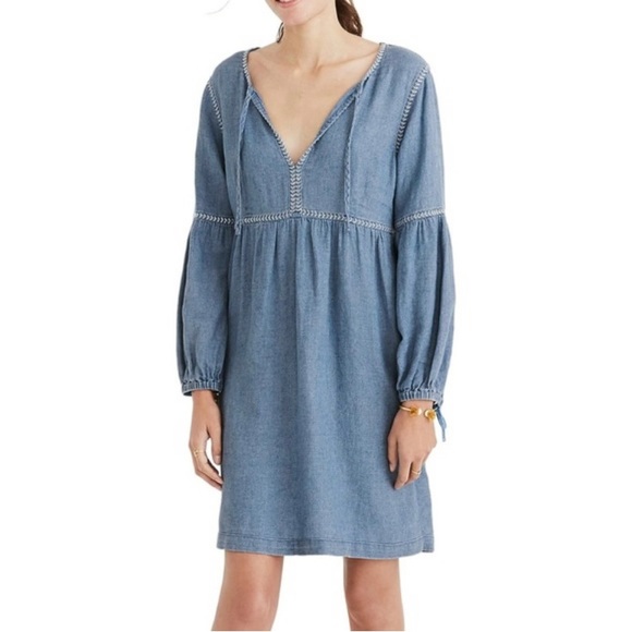 Madewell Dresses & Skirts - Madewell Cotton/Linen Chambray Peasant Dress SZ XS